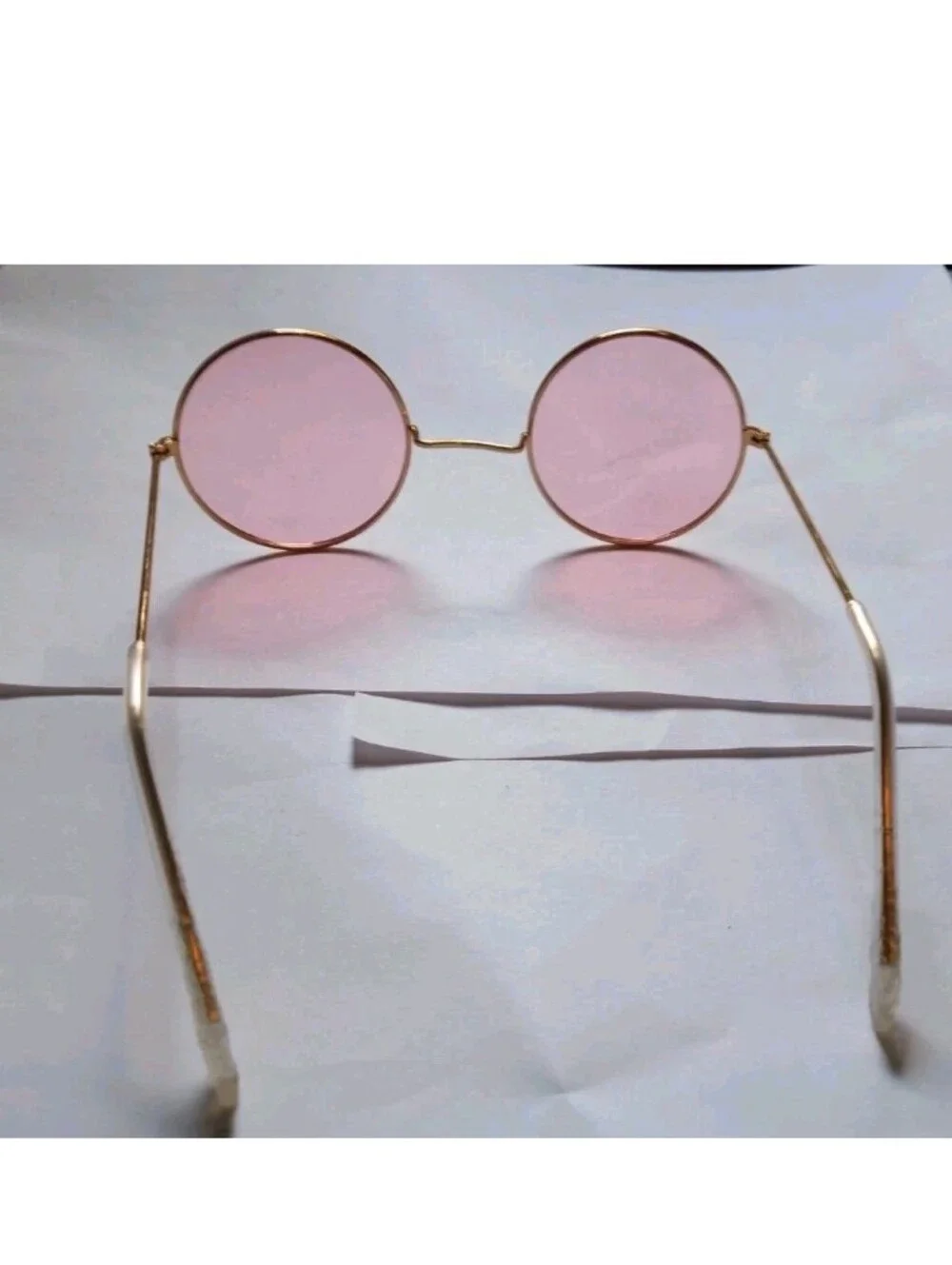 Women's Round Sunglasses Gold Metal Frame Pink Tinted Plastic Lenses Solid